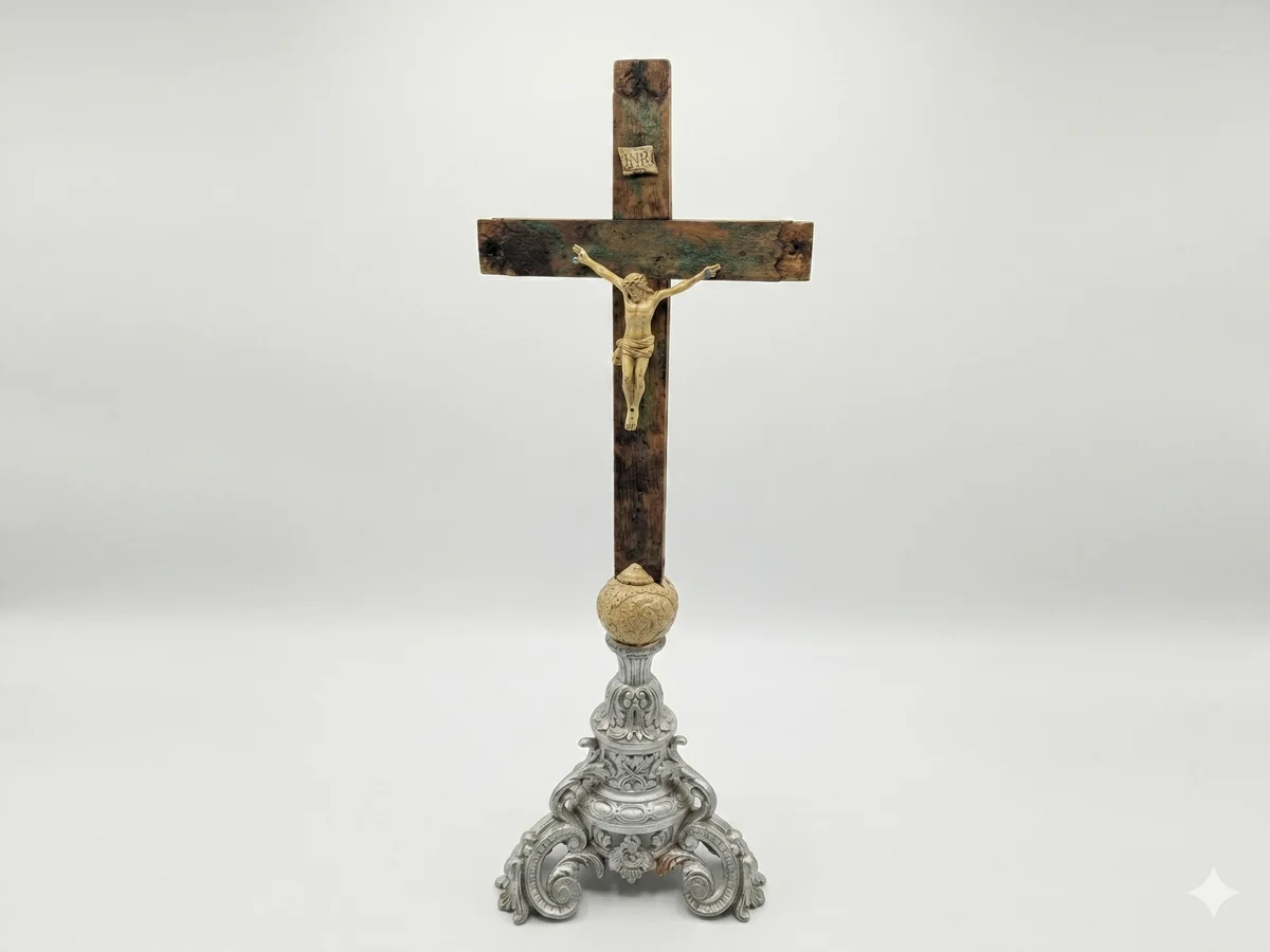 Krucyfiks barokowy — renowacja podstawy — czyszczenie laserowe